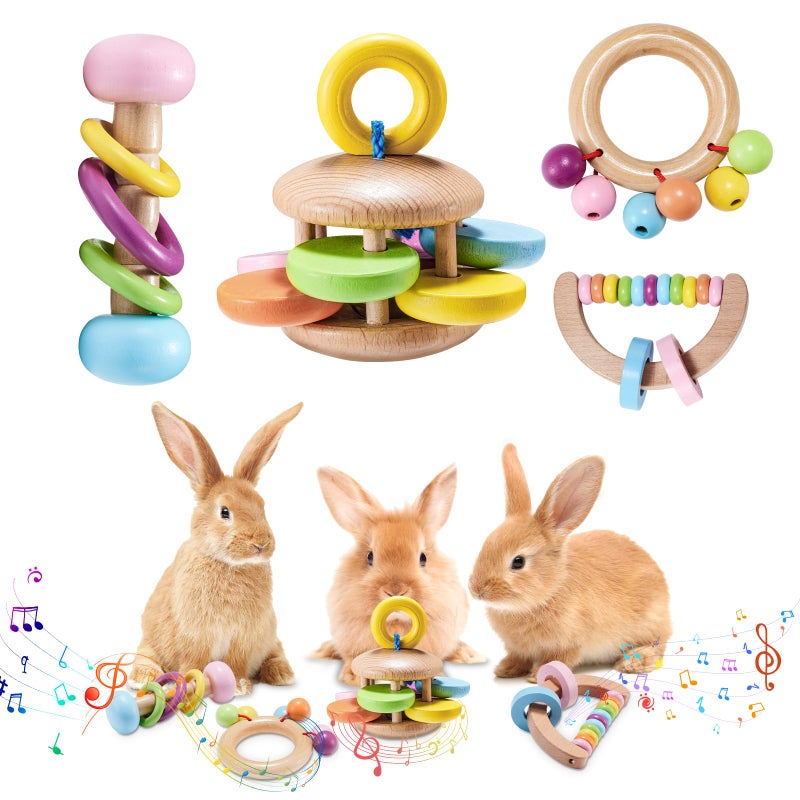 AOWPFVV 4 Pcs Wooden Bunny Toys - Safe Rabbit & Guinea Pigs Teeth Grinding Toys for Chinchillas, Hamsters & Small Animals - Indoor & Outdoor - Image 1