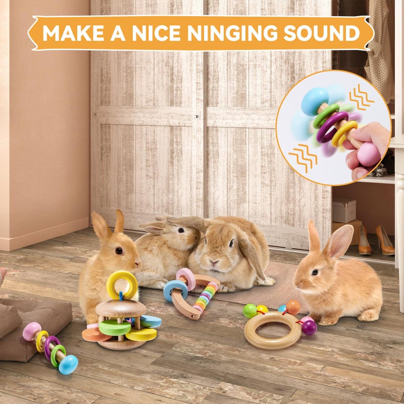 AOWPFVV 4 Pcs Wooden Bunny Toys - Safe Rabbit & Guinea Pigs Teeth Grinding Toys for Chinchillas, Hamsters & Small Animals - Indoor & Outdoor - Image 4