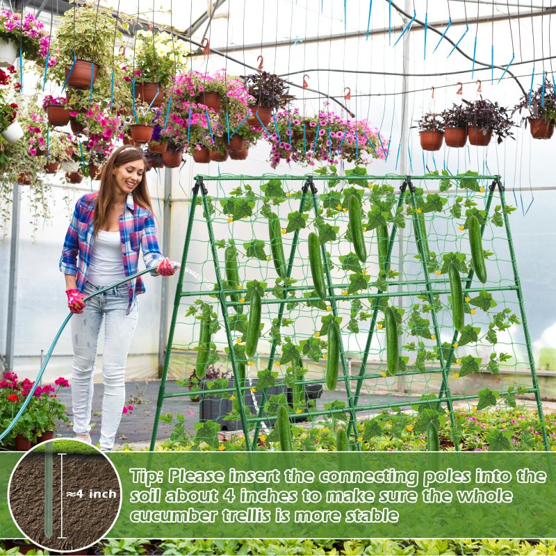 LifeisLuck Cucumber Trellis for Raised Beds, 45 x 53 Inch Adjustable Size A-Frame Garden Trellis for Climbing Plant Outdoors with Climbing Net and Plant Support Clip for Vegetable Grape Tomato Bean Pea - Image 5