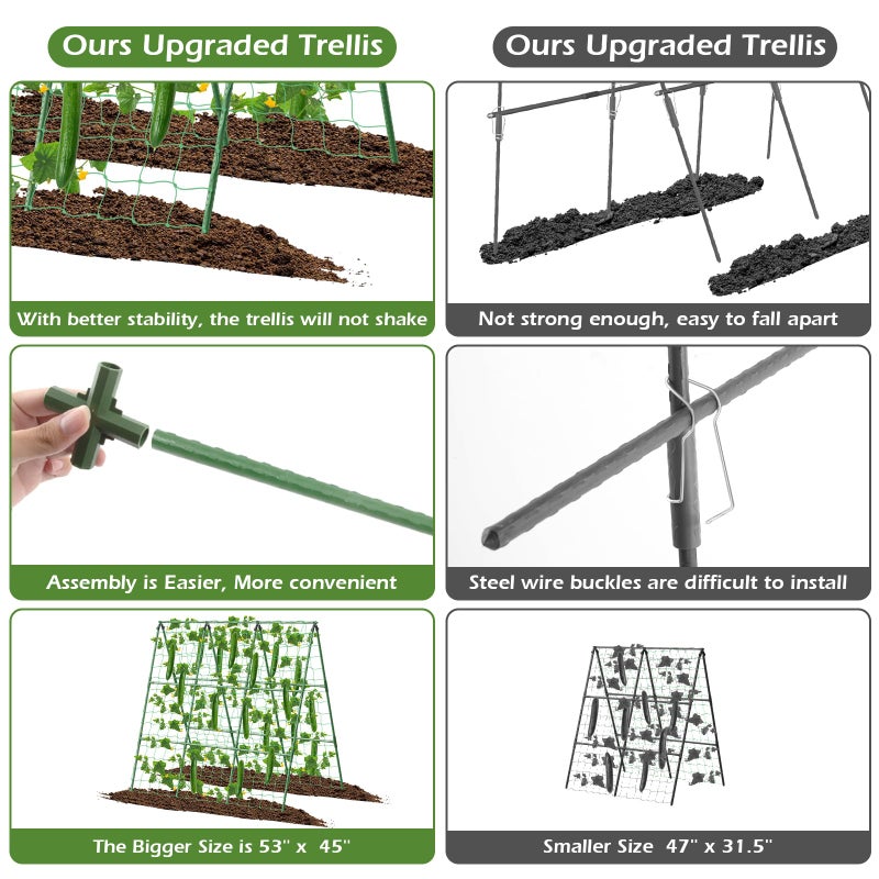 LifeisLuck Cucumber Trellis for Raised Beds, 45 x 53 Inch Adjustable Size A-Frame Garden Trellis for Climbing Plant Outdoors with Climbing Net and Plant Support Clip for Vegetable Grape Tomato Bean Pea - Image 4