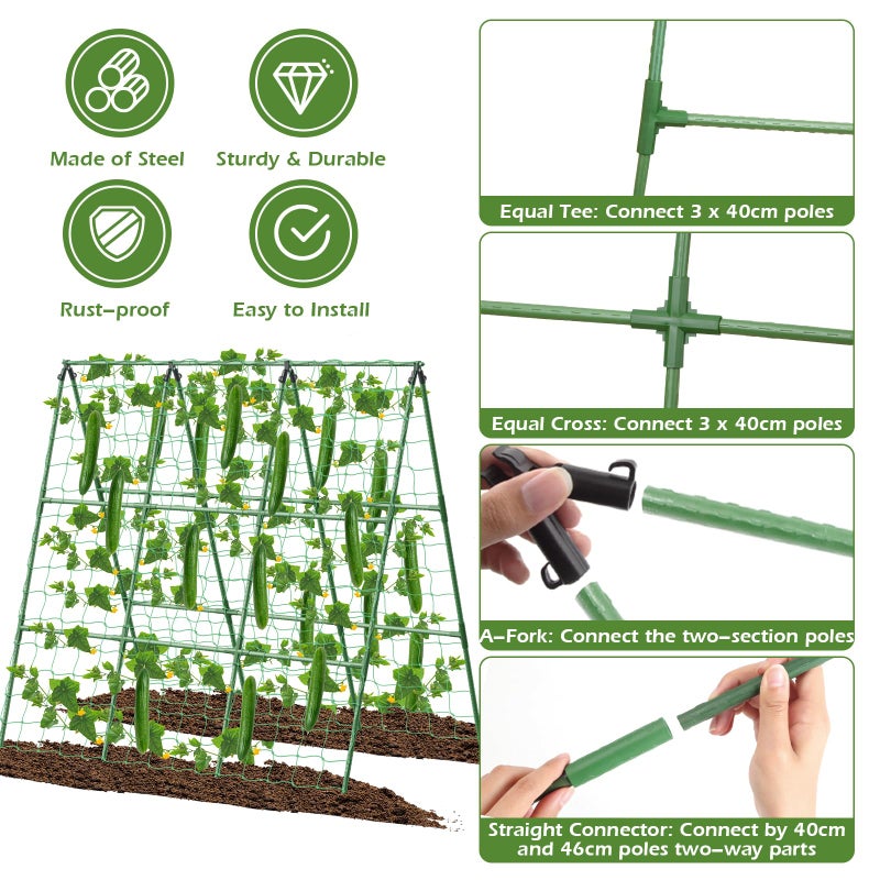 LifeisLuck Cucumber Trellis for Raised Beds, 45 x 53 Inch Adjustable Size A-Frame Garden Trellis for Climbing Plant Outdoors with Climbing Net and Plant Support Clip for Vegetable Grape Tomato Bean Pea - Image 3