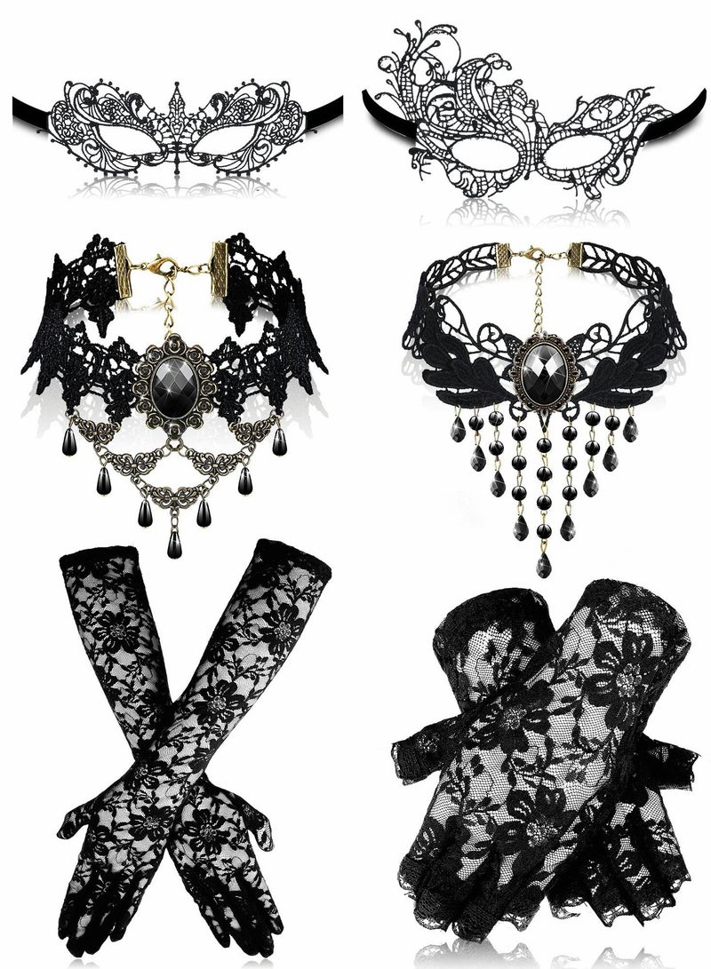 Y&D Masquerade Mask, 6 Pcs Mask Set Include 2 Lace Eyemask Choker Necklace, Gloves for Valentine's Day  - Image 1