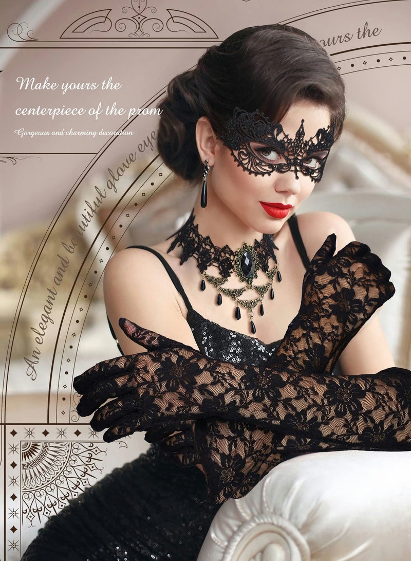 Y&D Masquerade Mask, 6 Pcs Mask Set Include 2 Lace Eyemask Choker Necklace, Gloves for Valentine's Day  - Image 2