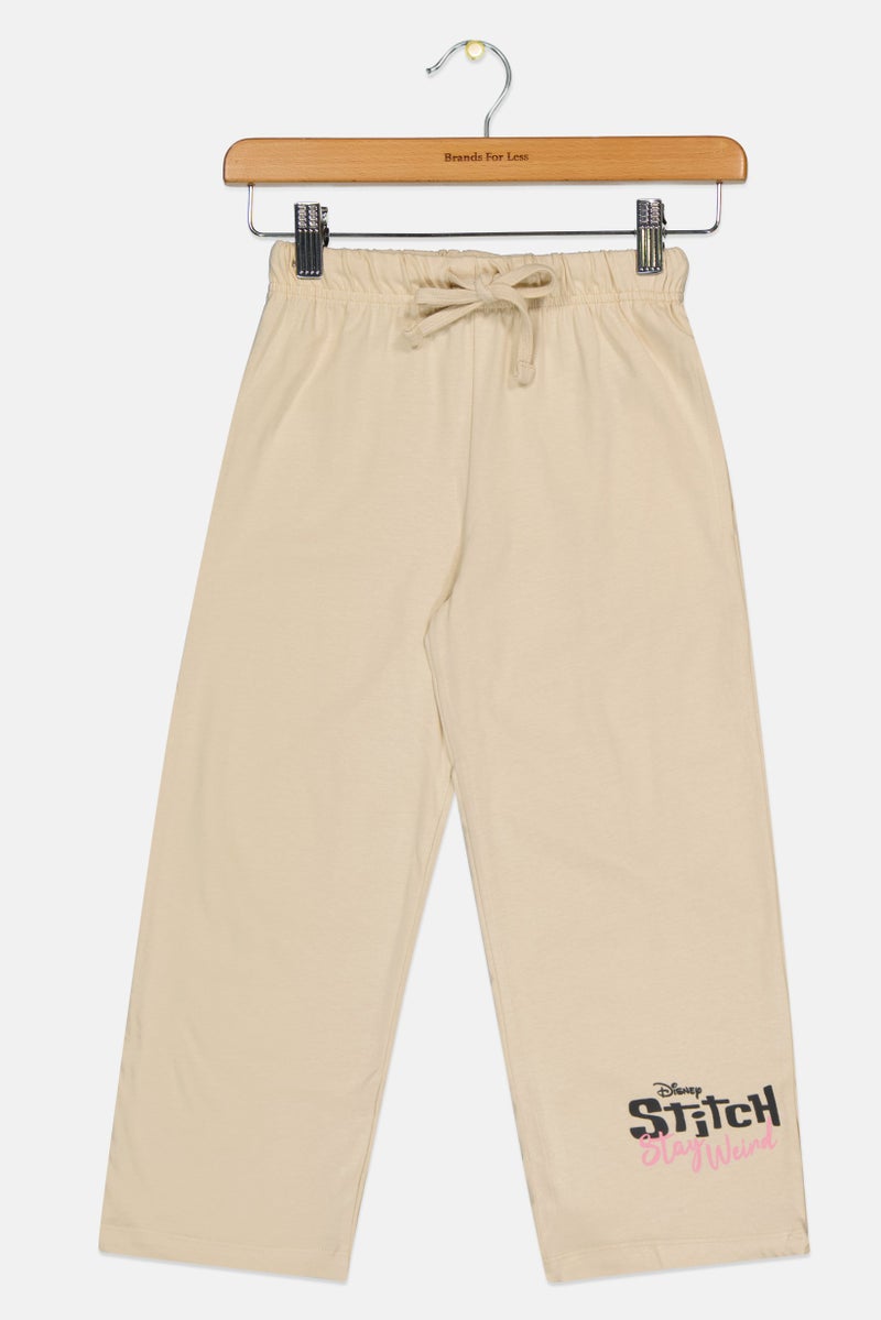 Disney Kids Girl Regular Fit Graphic Print Wide Leg Pants, Beige - Image 2