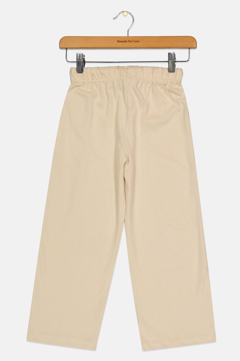 Disney Kids Girl Regular Fit Graphic Print Wide Leg Pants, Beige - Image 3