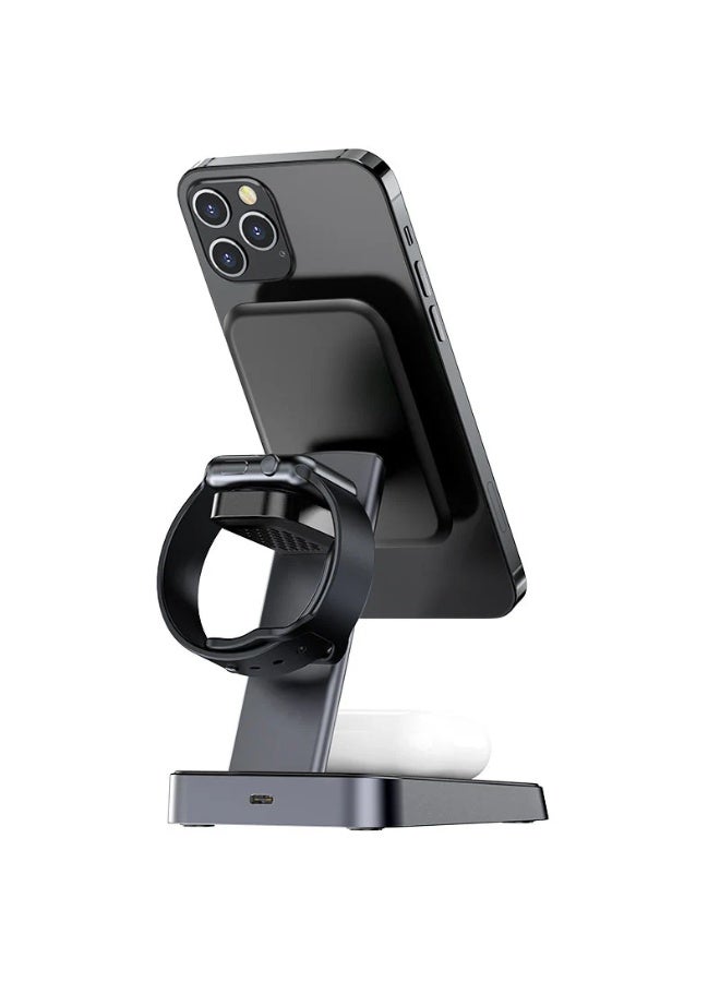 MUNTAQI E3 3-in-1 Wireless Charging Station Stand – Fast Charging Dock for iPhone, Apple Watch & AirPods, Foldable Magnetic Wireless Charger with LED Indicator, Compatible with MagSafe & Qi Devices - Image 4