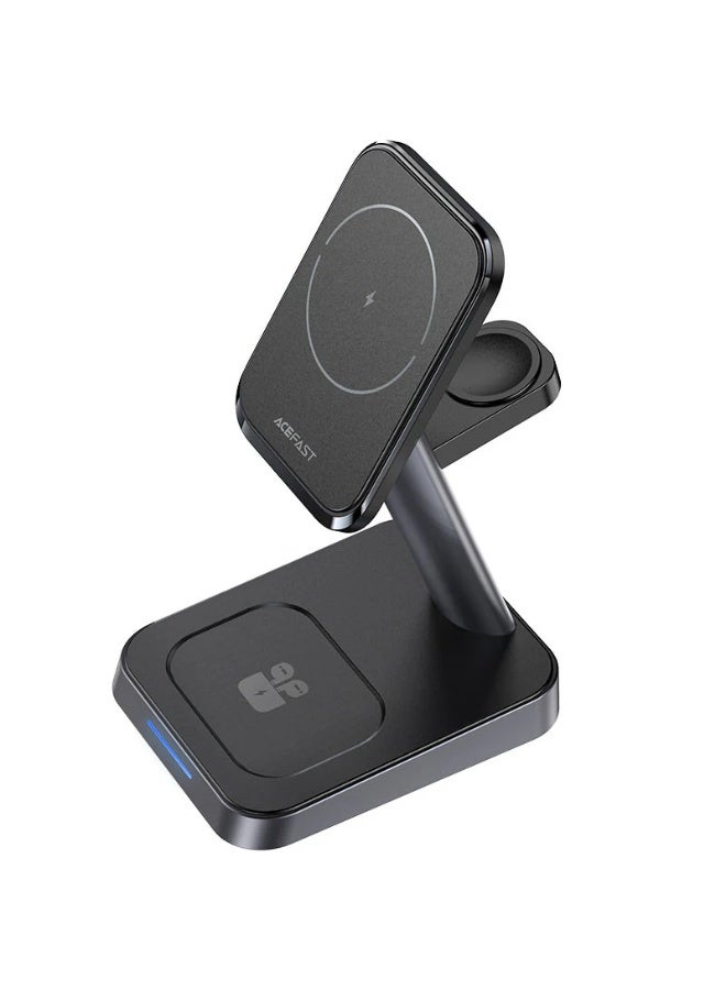 MUNTAQI E3 3-in-1 Wireless Charging Station Stand – Fast Charging Dock for iPhone, Apple Watch & AirPods, Foldable Magnetic Wireless Charger with LED Indicator, Compatible with MagSafe & Qi Devices - Image 1