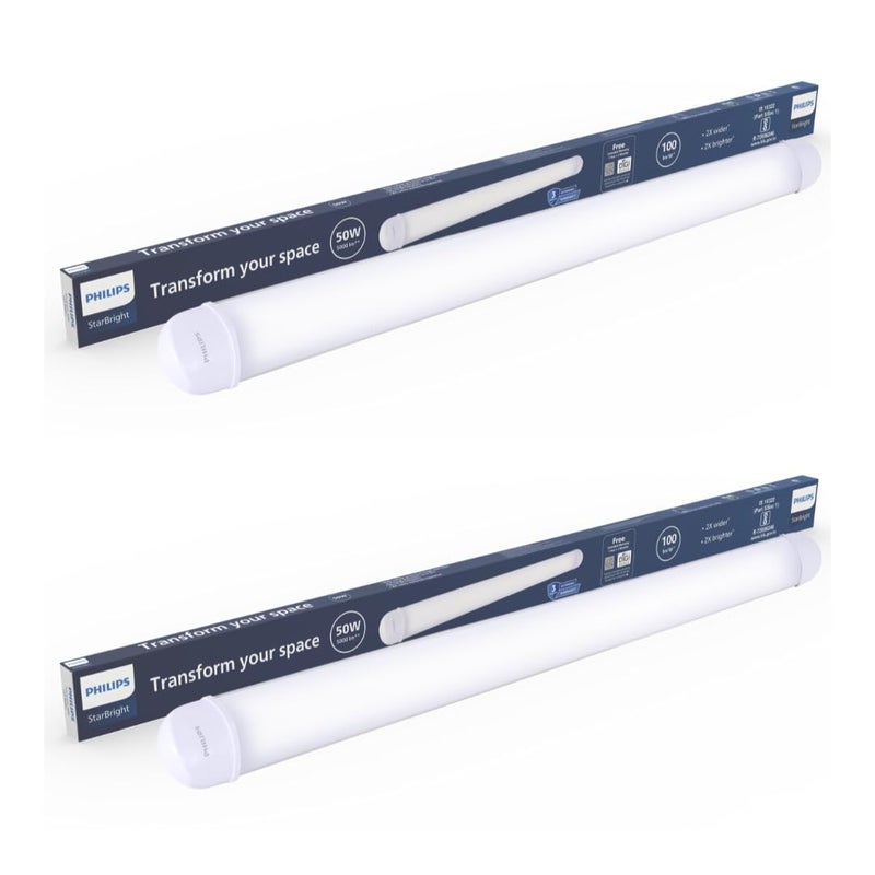 Philips 50-watt LED Batten/Tubelight | StarBright Compact 4-ft Decorative Modern LED Wall Tubelight for Living Room & Bedroom | Cool Day Light, Pack of 2 - Image 1