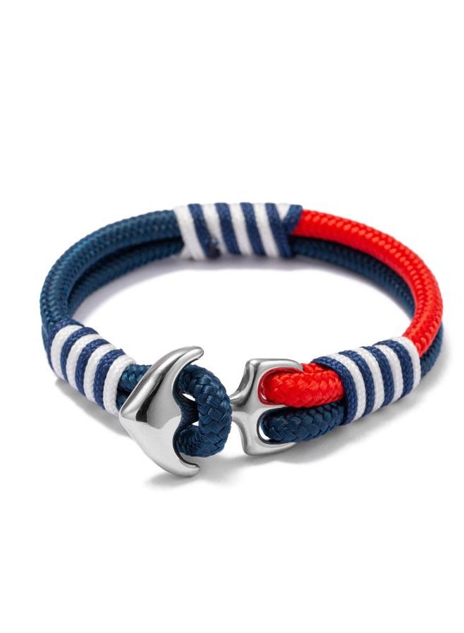 BTEYIVTA Anchor Rope Bracelet for Men, Handmade Nautical Rope Bracelet with Stainless Steel Clasp, Durable Rope Wristband, Unique Choice for Men, Women, Teens & Couples (Blue Red, Large) - Image 1