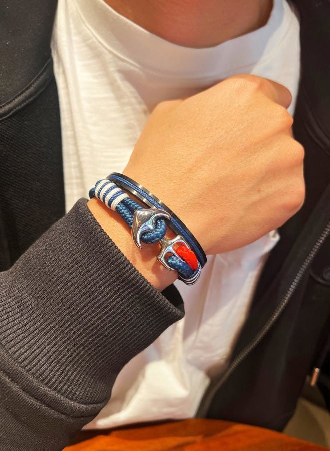 BTEYIVTA Anchor Rope Bracelet for Men, Handmade Nautical Rope Bracelet with Stainless Steel Clasp, Durable Rope Wristband, Unique Choice for Men, Women, Teens & Couples (Blue Red, Large) - Image 4