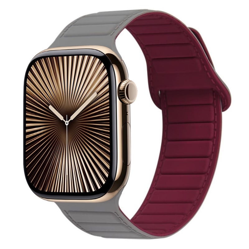 erorex For Apple Watch Series 10 46Mm Loop Magnetic Silicone Watch Band(Grey  Red) - Image 1