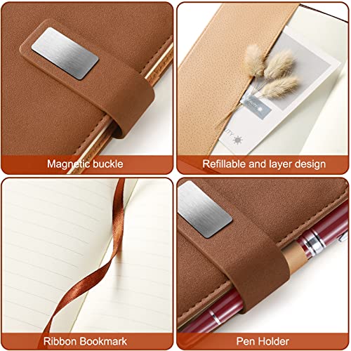 Mousbull A5 Lined Leather Journal with Pen, 240 Pages Refillable Hardcover Notebook with Pocket and Magnetic Buckle, 80gsm Thick Daily Diary for Men and Women, Great Gift for Business School Travel Personal - - Image 3