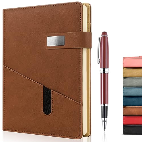 Mousbull A5 Lined Leather Journal with Pen, 240 Pages Refillable Hardcover Notebook with Pocket and Magnetic Buckle, 80gsm Thick Daily Diary for Men and Women, Great Gift for Business School Travel Personal - - Image 1