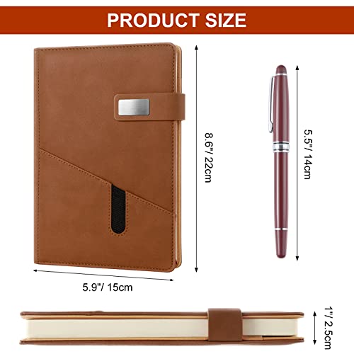 Mousbull A5 Lined Leather Journal with Pen, 240 Pages Refillable Hardcover Notebook with Pocket and Magnetic Buckle, 80gsm Thick Daily Diary for Men and Women, Great Gift for Business School Travel Personal - - Image 5