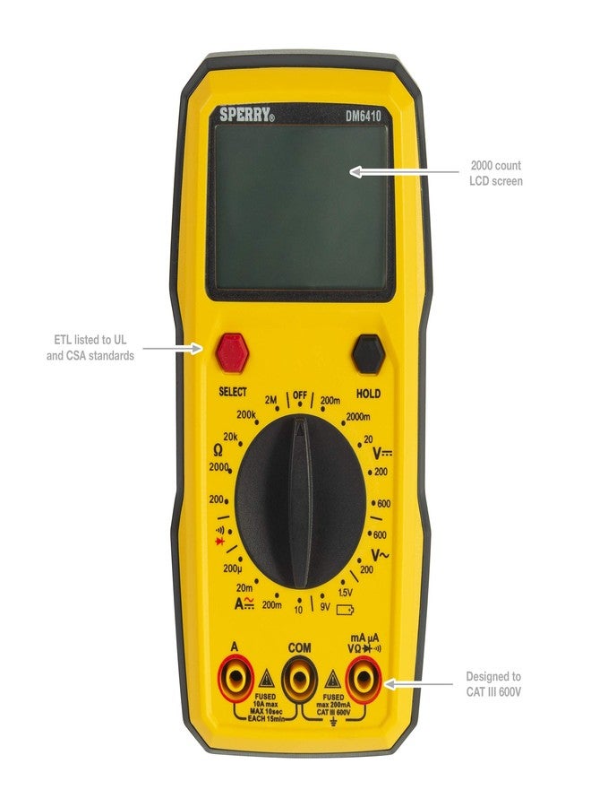 Sperry Instruments DM6410 8 Function Digital Multimeter, Yellow - Image 4