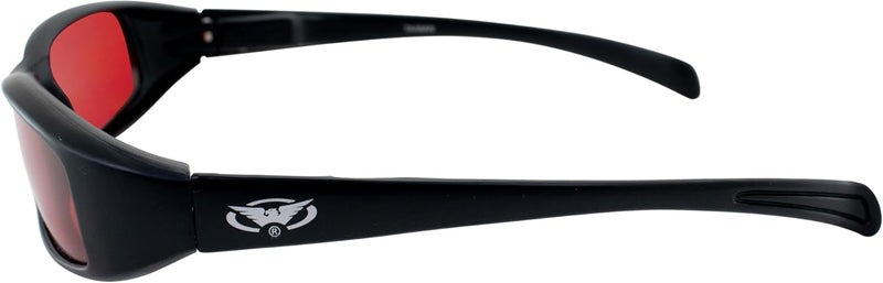 Global Vision نظارات دراجة نارية جديدة من جلوبال فيجن - إطار أسود مع عدسات حمراء - Image 3