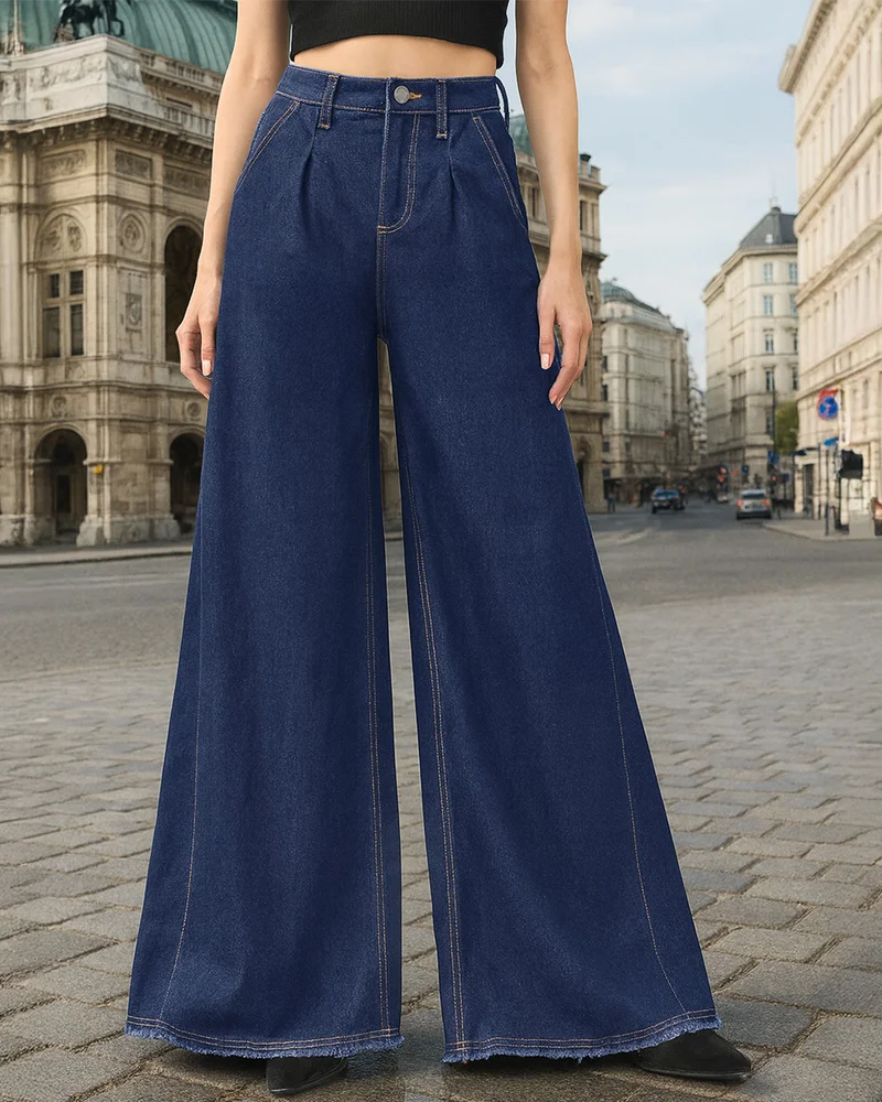 bewakoof Women's Blue Washed Flared Korean Jeans