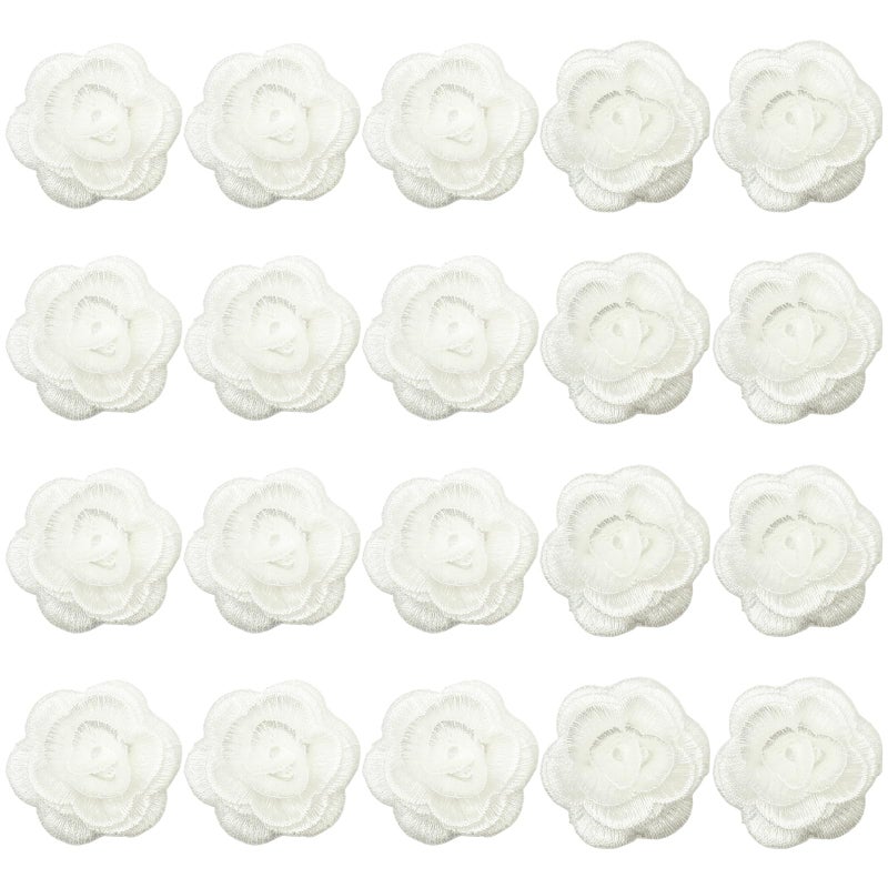 20pcs Flower Lace Applique Exquisite 3D Embroidery Floral Sew On Patches for Wedding Bridal Dress Clothes Repairing Hair Ornaments Sewing Craft DIY WhiteOff