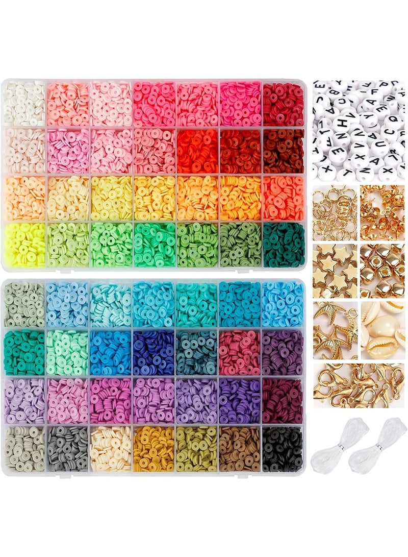 Moonmen 5600+PCS Clay Beads Bracelet Making Kit, 56 Color DIY Flat Preppy Beads for Friendship Jewelry Making,Polymer Heishi Beads with Charms Gifts for Teen Girls Crafts for Ages 4-12 - Image 1