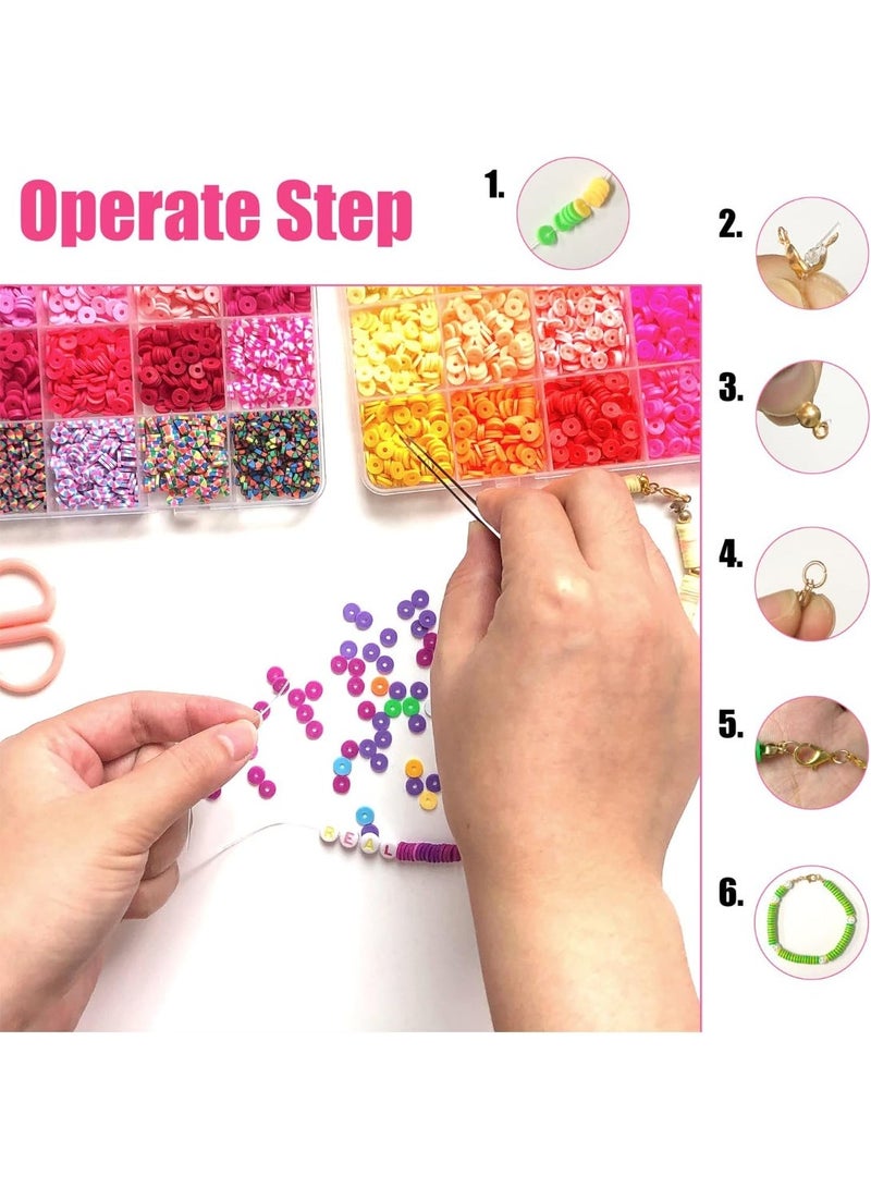 Moonmen 5600+PCS Clay Beads Bracelet Making Kit, 56 Color DIY Flat Preppy Beads for Friendship Jewelry Making,Polymer Heishi Beads with Charms Gifts for Teen Girls Crafts for Ages 4-12 - Image 2