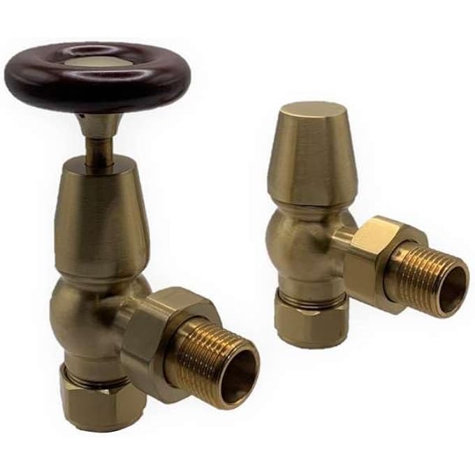 TRADITIONAL ANTIQUE BRASS ANGLED MANUAL RADIATOR VALVE WITH LOCKSHIELD PACK 15MMX1/2''