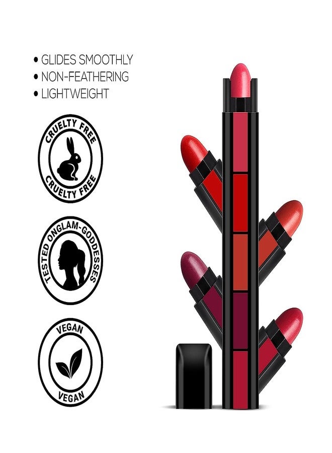 PROTYA Combo Pack of 4Pcs Mini Liquid Lipstick with 5in1 Lipstick and 1 Liner (Red Edition, 30 ml) - Image 4