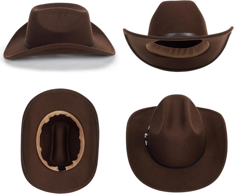 CaySep Classic Western Cowboy Hat for Women and Men Roll Up Wide Brim Felt Fedora Hats Cowgirl Hat with Belt Buckle(M-L) - Image 4