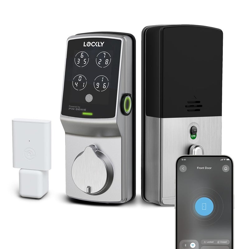 Lockly Secure Pro Smart Deadbolt WiFi Smart Lock Keyless Entry with PINGenie Keypad 3D Biometric Fingerprint Auto Lock RekeyableSatin Nickel