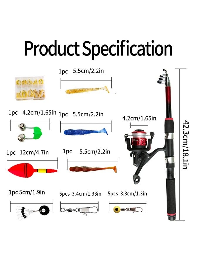مجموعة صيد للمبتدئين كاملة قصبة تلسكوبية بكرات خيط صيد طعم عوامات خطاطيف وصلة شبكة هبوط حقيبة تخزين للأطفال والكبار مياه مالحة عذبة سفر - Image 2