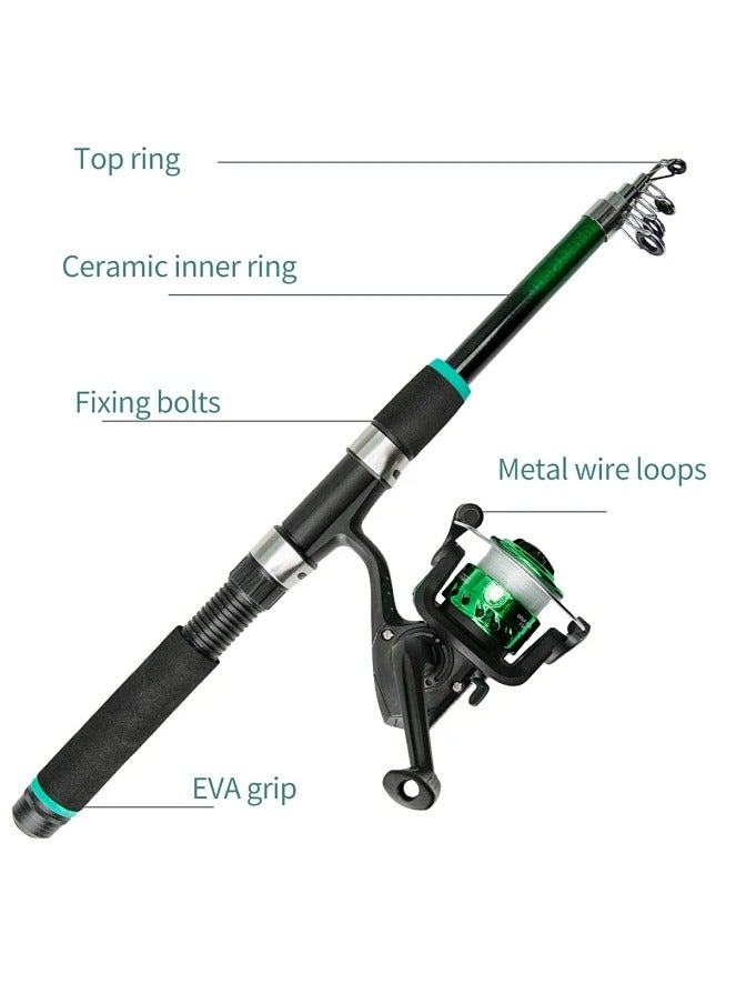 مجموعة صيد للمبتدئين كاملة قصبة تلسكوبية بكرات خيط صيد طعم عوامات خطاطيف وصلة شبكة هبوط حقيبة تخزين للأطفال والكبار مياه مالحة عذبة سفر - Image 4