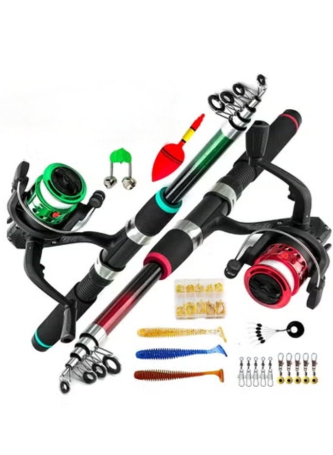 مجموعة صيد للمبتدئين كاملة قصبة تلسكوبية بكرات خيط صيد طعم عوامات خطاطيف وصلة شبكة هبوط حقيبة تخزين للأطفال والكبار مياه مالحة عذبة سفر - Image 1