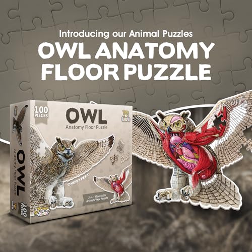 Genius Games Owl Animal Anatomy Floor Puzzle  100Piece Double Sided Jigsaw Puzzle  LargeSized Over 3 Feet Scientifically Accurate Illustration  Fun and Educational Toy for Kids Toddlers and Families - Image 5