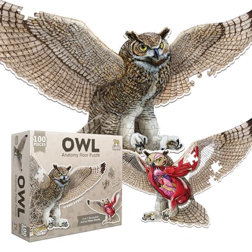Genius Games Owl Animal Anatomy Floor Puzzle  100Piece Double Sided Jigsaw Puzzle  LargeSized Over 3 Feet Scientifically Accurate Illustration  Fun and Educational Toy for Kids Toddlers and Families - Image 1