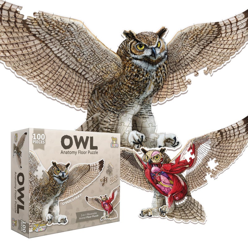 Genius Games Owl Animal Anatomy Floor Puzzle  100Piece Double Sided Jigsaw Puzzle  LargeSized Over 3 Feet Scientifically Accurate Illustration  Fun and Educational Toy for Kids Toddlers and Families - Image 3