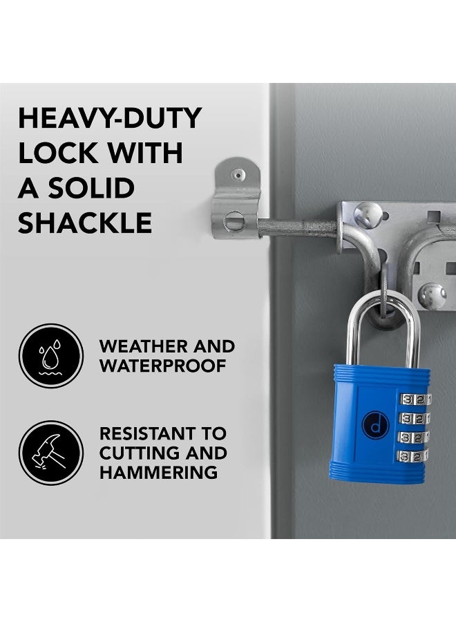 desired tools Padlock 4 Digit Combination Lock - for Gym School Locker, Outdoor Gate, Shed, Fence, and Storage, Combo Luggage Lock - Locker Lock- Weatherproof Metal - Keyless, Easy to Set, Resettable - Blue - Image 3