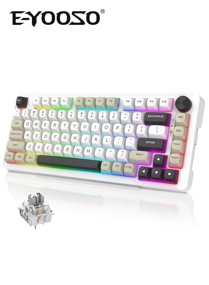 E-YOOSO Z82 Wireless Mechanical Keyboard, 75% Gasket Hot Swappable RGB Gaming Keyboard, 3-Modes 81 Keys Compact Mechanical Keyboard with Dedicated Knob Control and Sound Absorbing Pads, PBT Keycaps  - Image 1