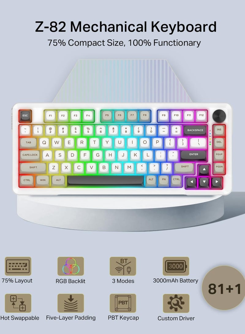 E-YOOSO Z82 Wireless Mechanical Keyboard, 75% Gasket Hot Swappable RGB Gaming Keyboard, 3-Modes 81 Keys Compact Mechanical Keyboard with Dedicated Knob Control and Sound Absorbing Pads, PBT Keycaps  - Image 2