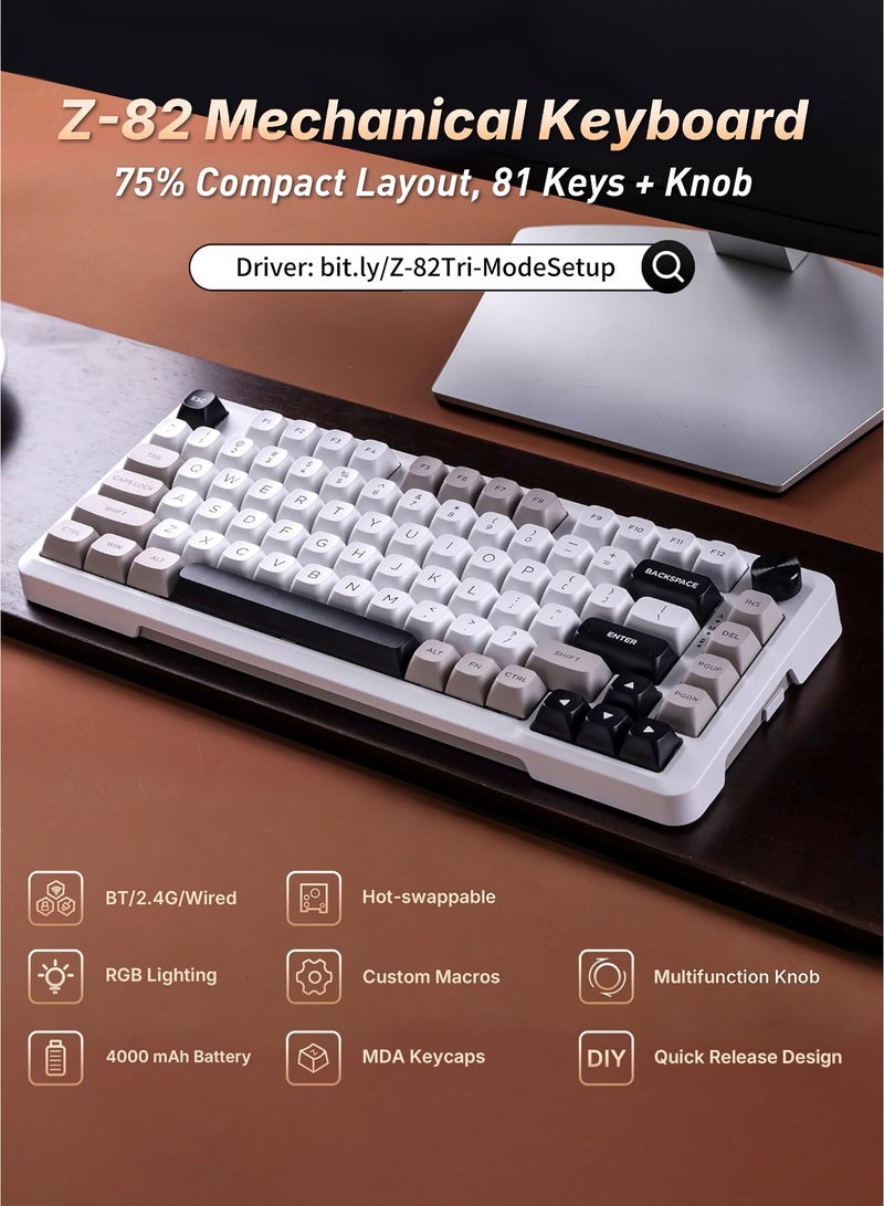E-YOOSO Z82 Wireless Mechanical Keyboard, 75% Gasket Hot Swappable RGB Gaming Keyboard, 3-Modes 81 Keys Compact Mechanical Keyboard with Dedicated Knob Control and Sound Absorbing Pads, PBT Keycaps - Image 2