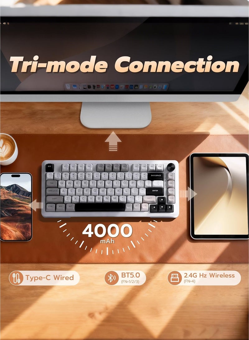E-YOOSO Z82 Wireless Mechanical Keyboard, 75% Gasket Hot Swappable RGB Gaming Keyboard, 3-Modes 81 Keys Compact Mechanical Keyboard with Dedicated Knob Control and Sound Absorbing Pads, PBT Keycaps - Image 3