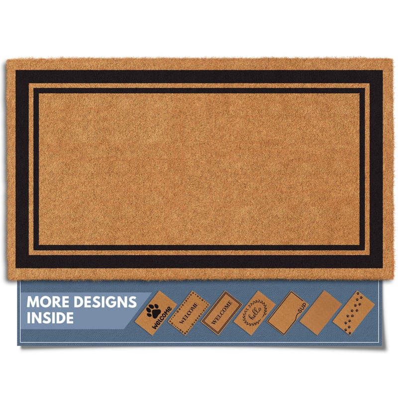 Barnyard Designs Natural Coco Coir Heavy Duty Backing Doormat - Large Cute Non-Slip Front Door Welcome Mat for Outside Entrance or Porch Entry, Brown (17x30, Border) - Image 1