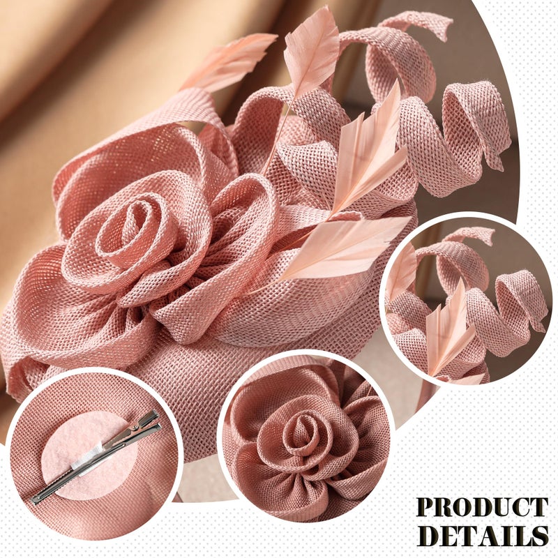 Zinniday 2026 Derby Fascinator Hat - Pink Victoria Church Kentucky Hats 1920s 50s Feather Vintage High Tea Party Cap with Hair Clip for Lady Women Girls Holiday Event Party Costume Accessories - Image 5
