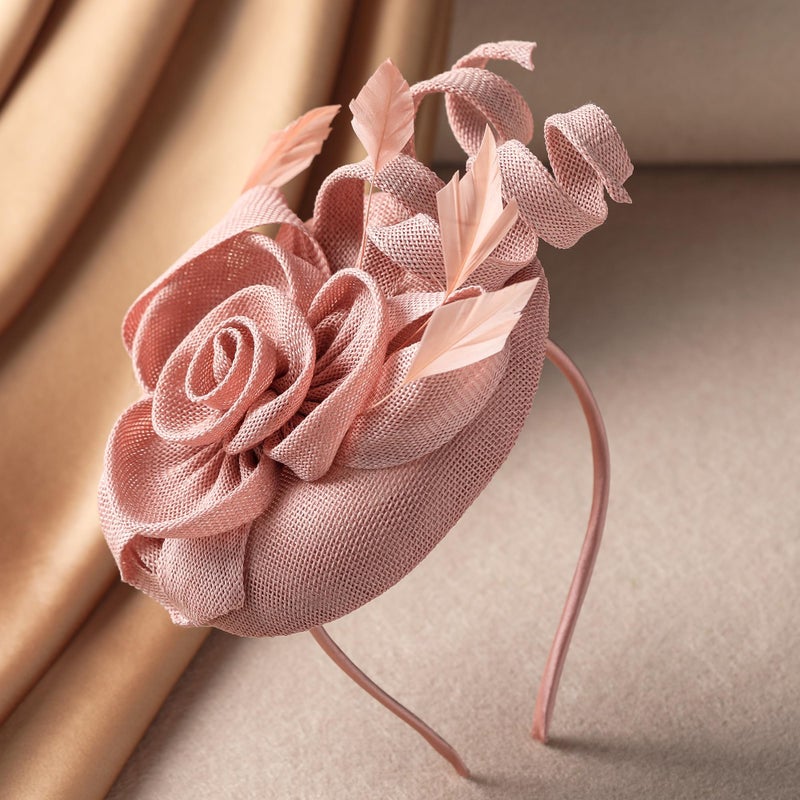 Zinniday 2026 Derby Fascinator Hat - Pink Victoria Church Kentucky Hats 1920s 50s Feather Vintage High Tea Party Cap with Hair Clip for Lady Women Girls Holiday Event Party Costume Accessories - Image 3