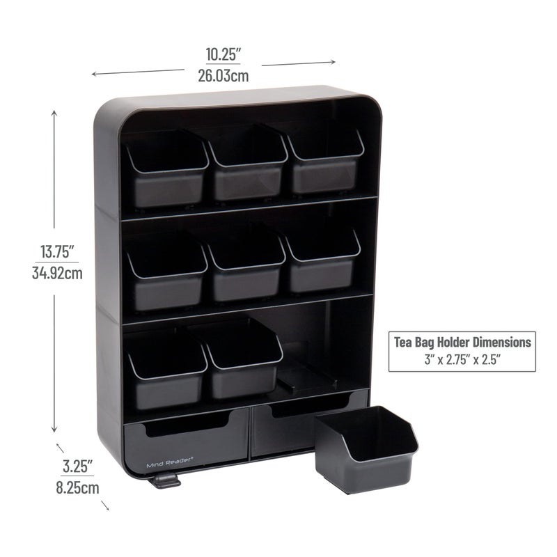 Mind Reader Tea Bag Organizer, Tea Station Organizer, Countertop Storage, Kitchen, Plastic, 10.25"L x 3.25"W x 13.75"H, Black - Image 3