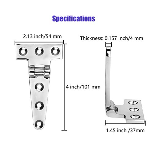 ODYSUNRAL Marine Grade T Hinges Stainless Steel Boat Hinges 4 inch x 2 inches No Noise Heavy Duty 316 Stainless Steel with Screws 4 PCS - Image 3