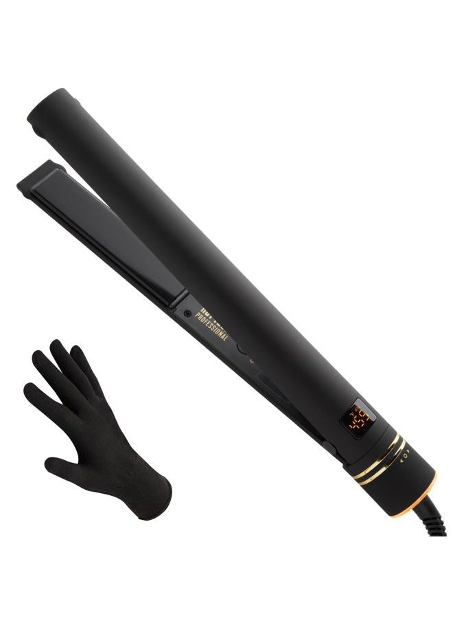 Hot Tools Pro Artist Black Gold Ionic 1 Inch Flat Iron - Use as Straightener for Sleek Straight Hair or Use Rounded Edges for Shiny Curls and Waves, Stylist-Preferred Styles - Image 1