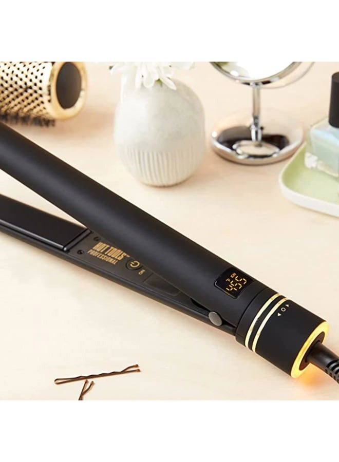 Hot Tools Pro Artist Black Gold Ionic 1 Inch Flat Iron - Use as Straightener for Sleek Straight Hair or Use Rounded Edges for Shiny Curls and Waves, Stylist-Preferred Styles - Image 5