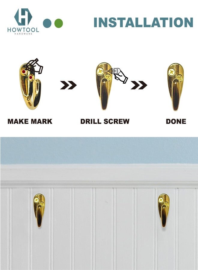 HOWTOOL Wall Hooks for Hanging Heavy Duty 35 lbs Hooks for Walls Brass 12 Pack - Image 5