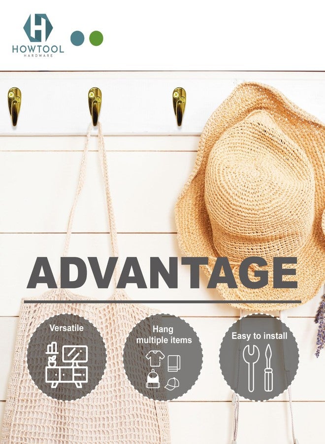 HOWTOOL Wall Hooks for Hanging Heavy Duty 35 lbs Hooks for Walls Brass 12 Pack - Image 4