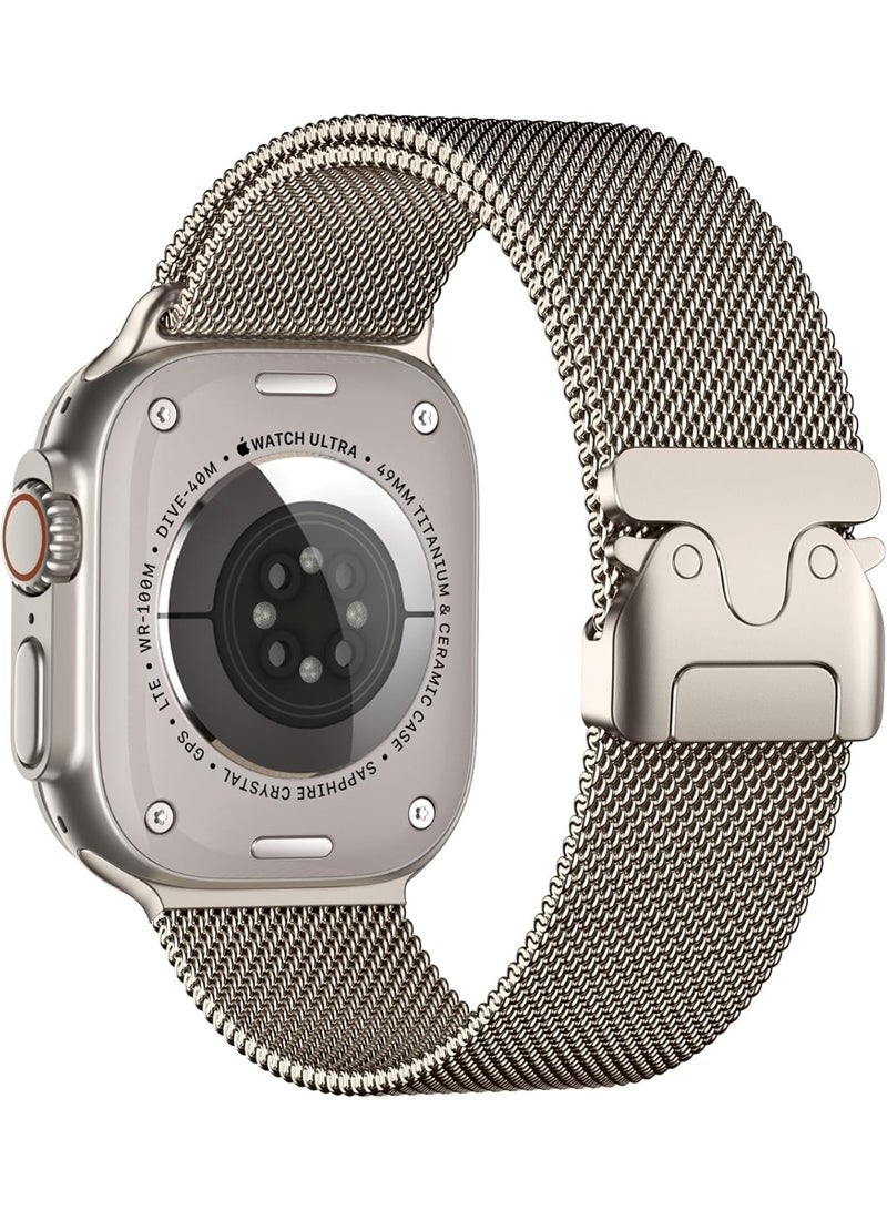 FITIT FITIT Strap Compatible with Apple Watch Ultra 2/Ultra 49mm, Stainless Steel Mesh Loop Strap with Parachute-style Buckle for Apple Watch Series 10 46mm, 9/8/7 45mm, SE2/SE/6/5/4 44mm, 3/2/1 42mm  - Image 1