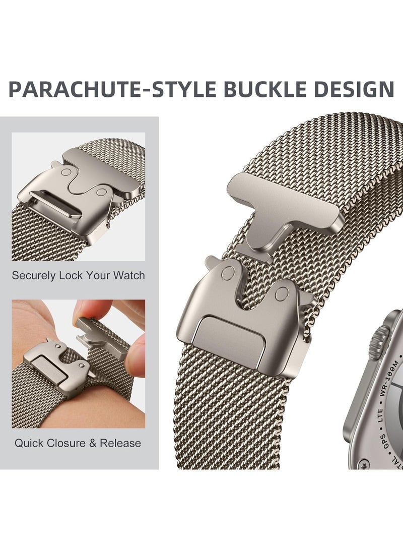 FITIT FITIT Strap Compatible with Apple Watch Ultra 2/Ultra 49mm, Stainless Steel Mesh Loop Strap with Parachute-style Buckle for Apple Watch Series 10 46mm, 9/8/7 45mm, SE2/SE/6/5/4 44mm, 3/2/1 42mm  - Image 3